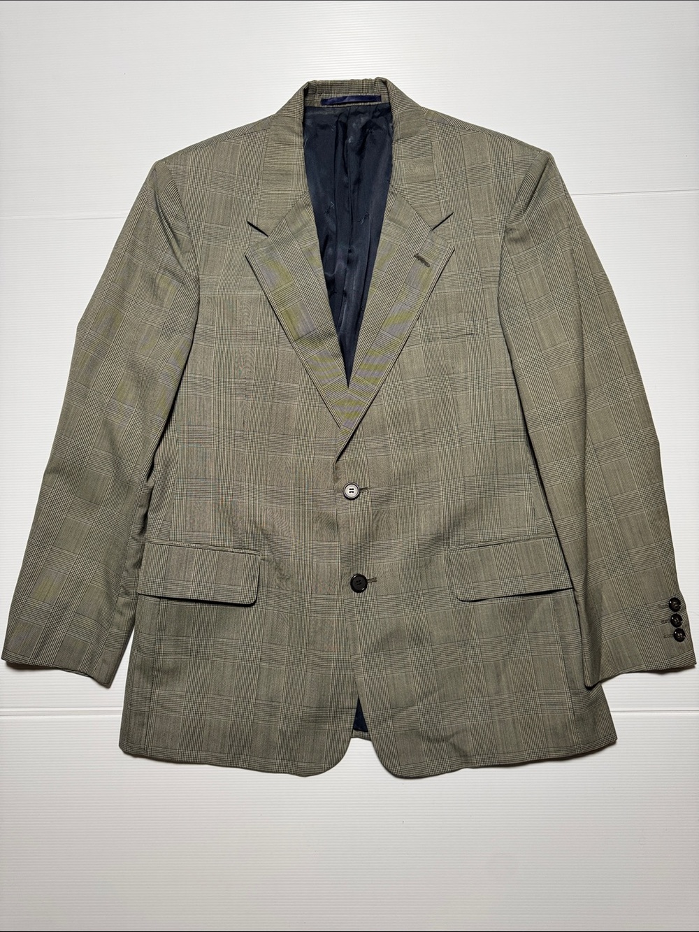 YSL Yves Saint Laurent for Men VTG Single Breasted Plaid Wool Blazer Grey Black